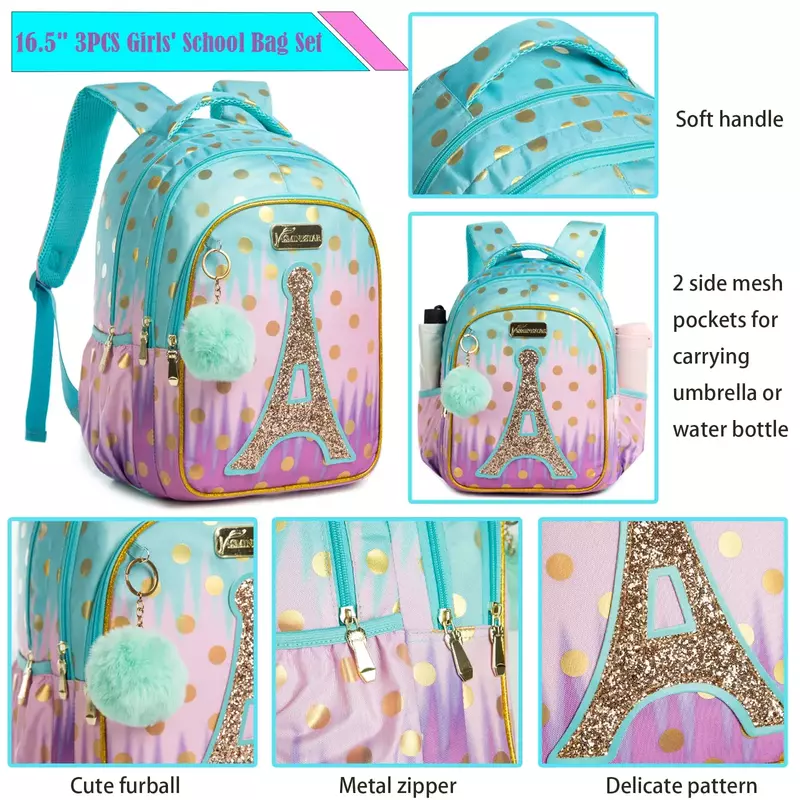 BIKAB mochila escolar para niños, mochilas escolares para adolescentes, bolsas escolares con torre de lentejuelas para niñas, suministros escolares para niñas