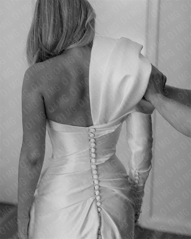 OIMG Modern One manica lunga abiti da sposa in raso abiti con spacco laterale Sweetheart Long Formal Pricness abito da sposa da sposa