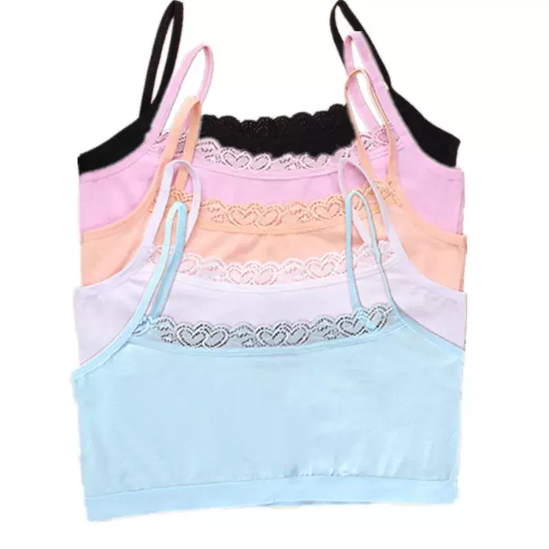 2pcs/Lot Girl Underwear Cotton Sports Top Bra for Girls Lace Thin Camisoles for Teens 6-14 Years Adolescente Lingerie