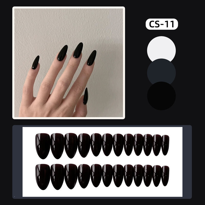 -length Black Fake Nail Solid Color Eco-friendly Resin Artificial Nail for Beginners Nail Decoration Practice