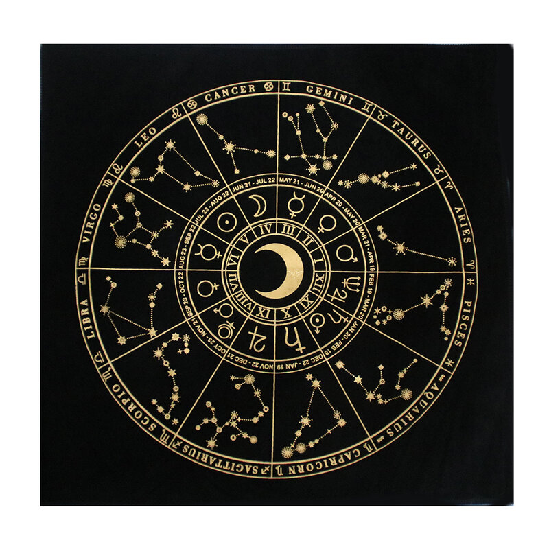 Manteles negros de Tarot, tarjeta de adivinación, mantel de Halloween, decoración de moda de oro negro, astrología de Altar de Sigil alquímico