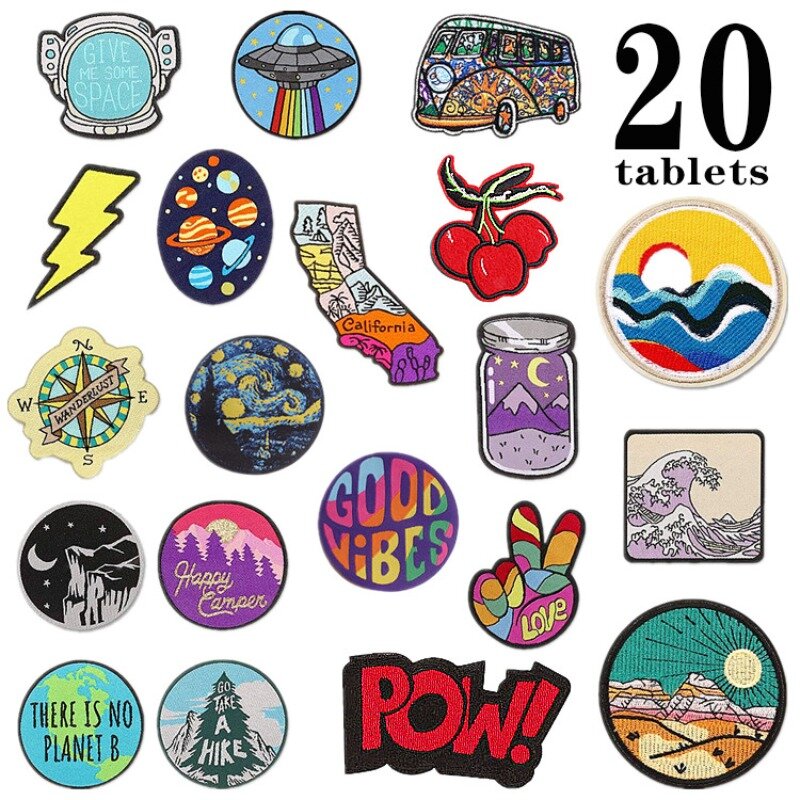 2024 New Astronaut Waves Embroider Badge Sew Sticker Adhesive Cartoon Patch DIY Fabric Heat Label for Cloth Jeans Skirt Jacket