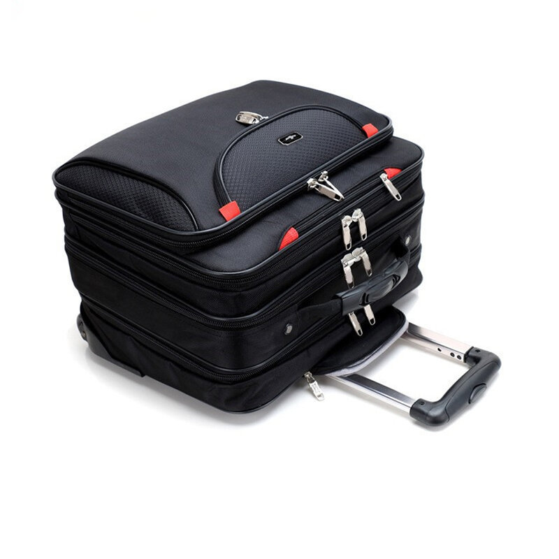 Оксфордская ткань полиэстер темный черный для мужчин/женщин Телескопический тянущий стержень Дорожный чемодан 18 дюймов чемодан с фиксированными роликами