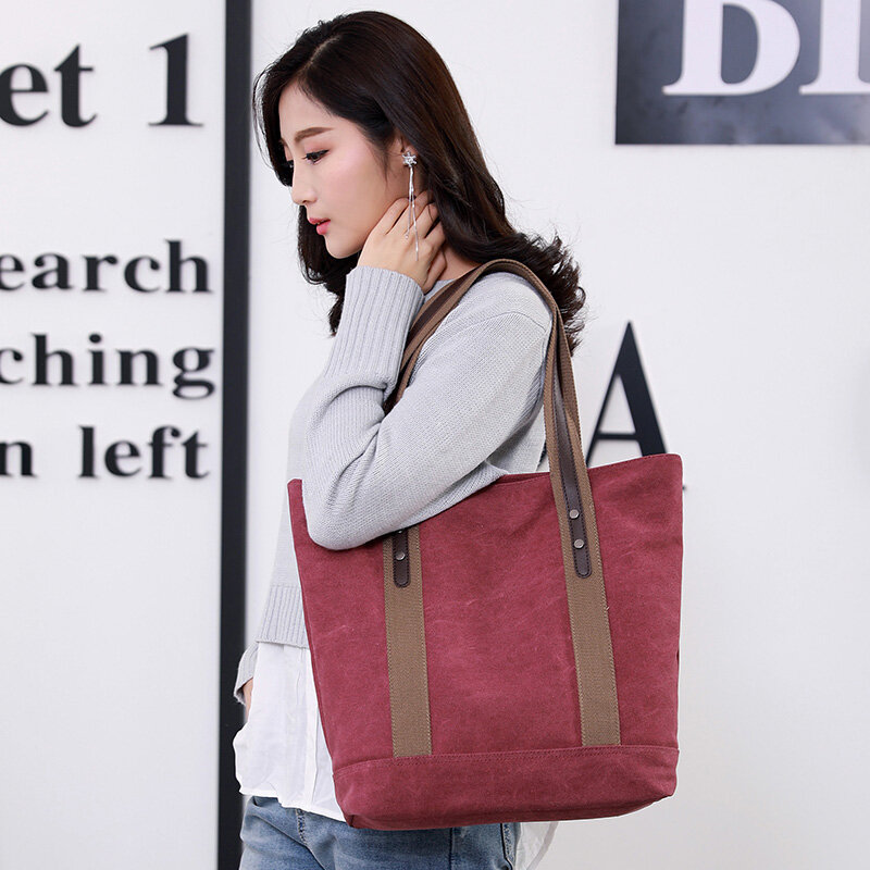 NEW-Canvas Tote Bag Shoulder Bag Large Capacity Leisure Travel Anti-Theft Fashion Wild Mommy Shopping Bag