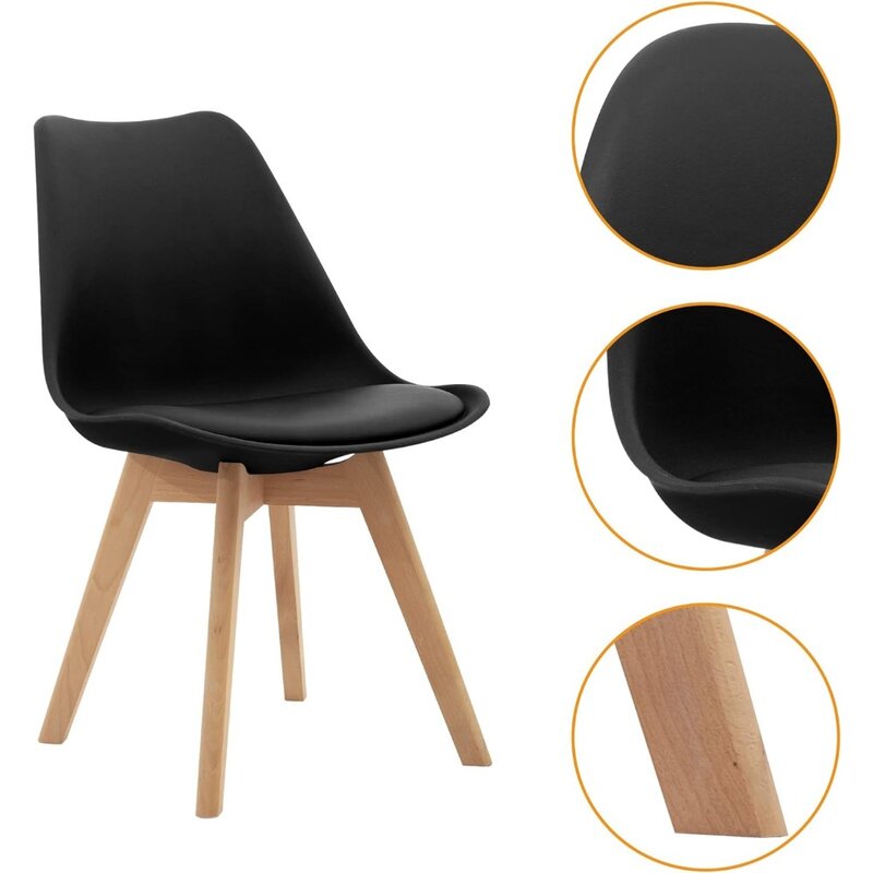 Krzesło nowoczesne krzesło do jadalni z połowy wieku z drewnianymi nogami do kuchni, salonu, jadalni, zestaw 4, czarny szaro-biały