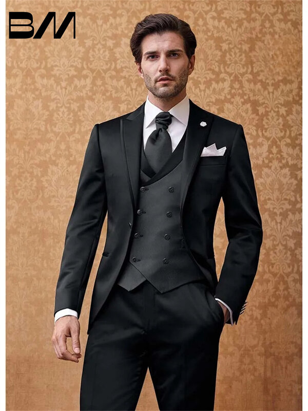 Elegant One Button Men Suits Peak Lapel Groom Tuxedos Groomsmen Wedding Suit Prom Best Blazer 2 Pieces Prom Jacket Pants