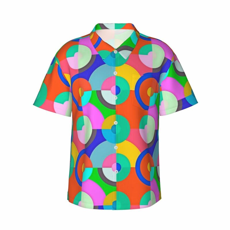 Рубашка для отпуска с разноцветным геометрическим принтом, повседневная с несколькими кругами, крутая с коротким рукавом, одежда в стиле Харадзюку, на лето