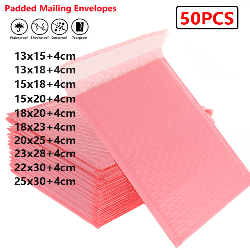 Pink Bubble Mailers Acolchoado Mailing Envelopes, Mailer Poly, Xmas Gift Packaging, Self Seal Bag, Envio Envelope Bags, 50Pcs