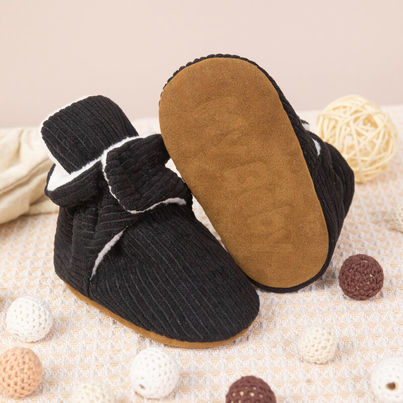 Детские носки KIDSUN 2023, обувь для новорожденных, ботинки для маленьких мальчиков и девочек, зимние пушистые ботинки с мягкой подошвой для ползания и первых шагов, обувь для детской кроватки 0-18 месяцев