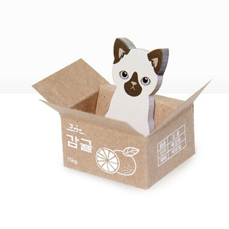 귀여운 3D 만화 스크랩북 고양이 상자 스티커, 메모 패드 스티커, 카와이 사무실 학교 용품, 2020 한국 문구