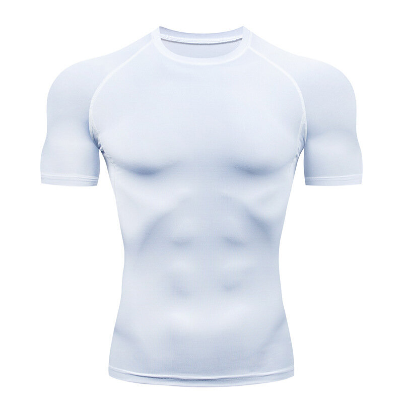Kaus kebugaran lari lengan pendek, Kaus latihan Jogging, pakaian olahraga Gym cepat kering kompresi untuk pria