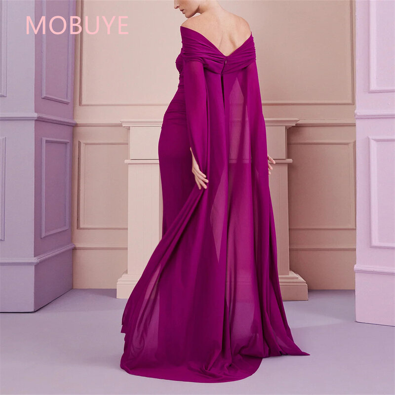 MOBUYE 2024 Arab Dubai Off The Shoulder Prom Dress Shawl Sleeves With Floor Length Evening Fashion Elegant Party Dress For Women
