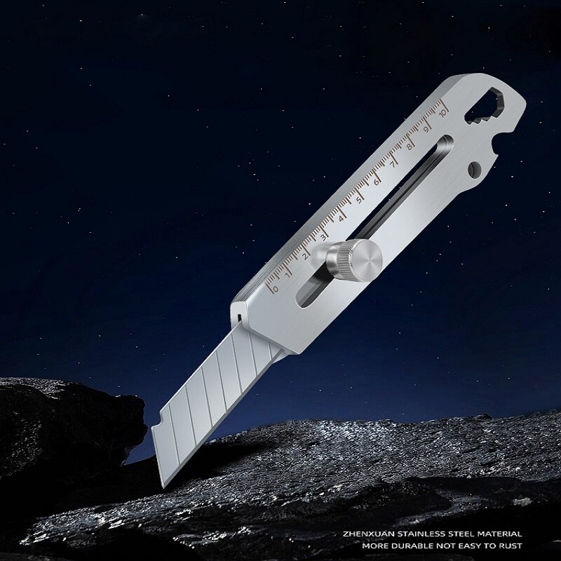 Couteau utilitaire rétractable en acier inoxydable, couteau de poche en métal, outil de couteau pour tapis de boîte en papier, 5 en 1, 18mm