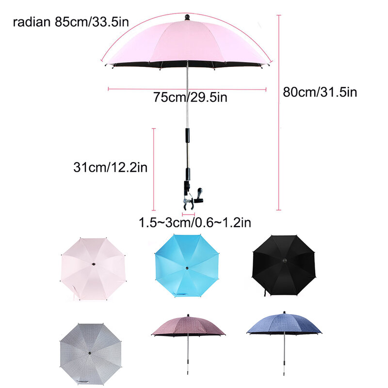 Destacável Folding Baby Stroller Umbrella, Infantil Buggy Pram Pushchair Parasol Capa, Pára-sol, Chuva Proteção Canopy, Preto