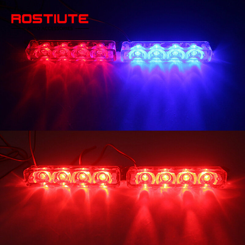 Polícia Strobe Luzes LED para a motocicleta, Auto Stroboscopes, Automotive Emergency Warning Lamp, vermelho e azul Flasher, 2PCs