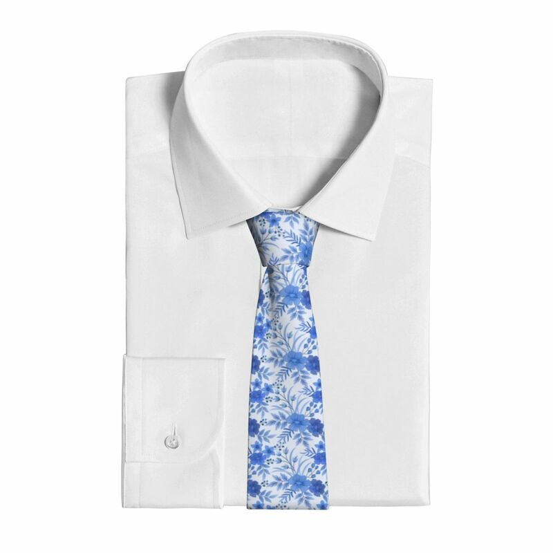 Cravatta con stampa floreale blu cravatte da sposa Vintage cravatta divertente carina per Unisex adulto personalizzato fai da te cravatta cravatta Idea regalo