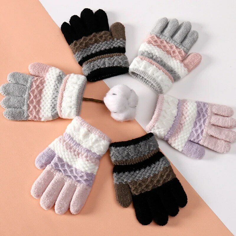 1 пара детских зимних перчаток, вязаные полосатые детские холодостойкие теплые варежки с длинными пальцами