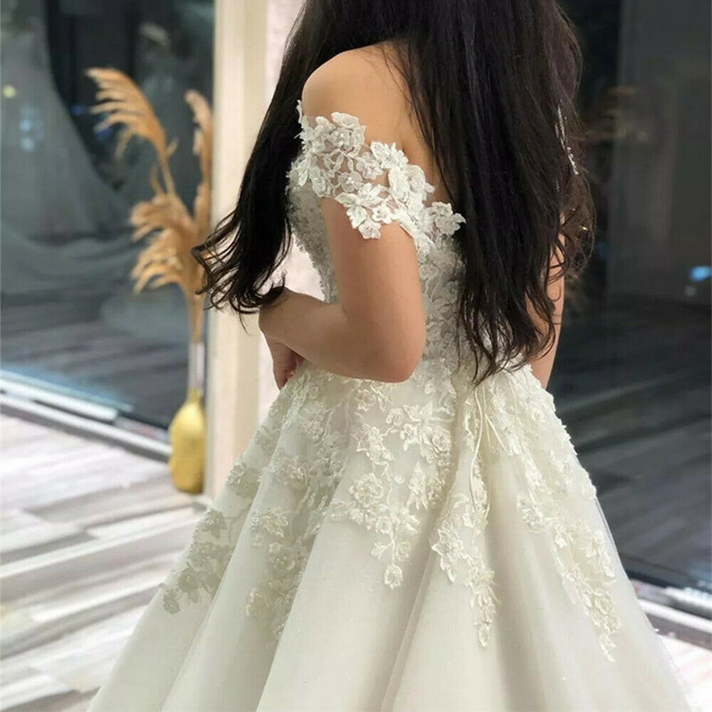 Luxury Off The Shoulder Lace Wedding Dresses For Women Court Train A Line Elegant Bridal Gowns Appliques Vestido De Noiva