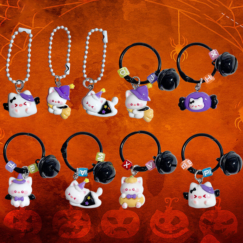 Schattige Halloween Kitty Sleutelhanger Cartoon Pompoen Ghost Kat Pop Hanger Sleutelhanger Rugzak Charmes Auto Decoratie Tas Accessoires