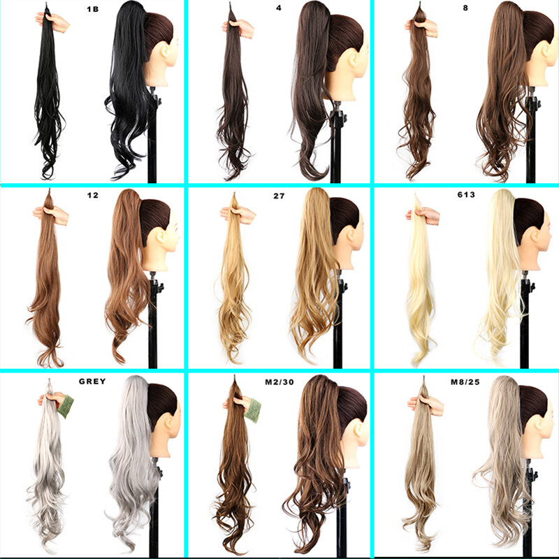 32inch Flexible Wrap Around  Ponytail Long Natural Wavy Pony Tail Hair Extension for Women Ombre Blonde Synthetic Wavy fake hair