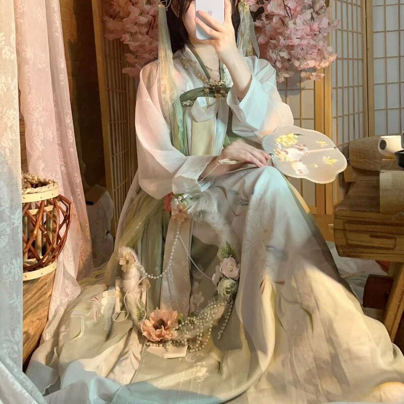 Hoa Banxia Hanfu Nữ [Tây Tấn]] Đường-Sản Xuất Ngực-Chiều Dài Váy Bắp Cải In Hàng Ngày Xuân mùa Hè Nữ Giai Đoạn
