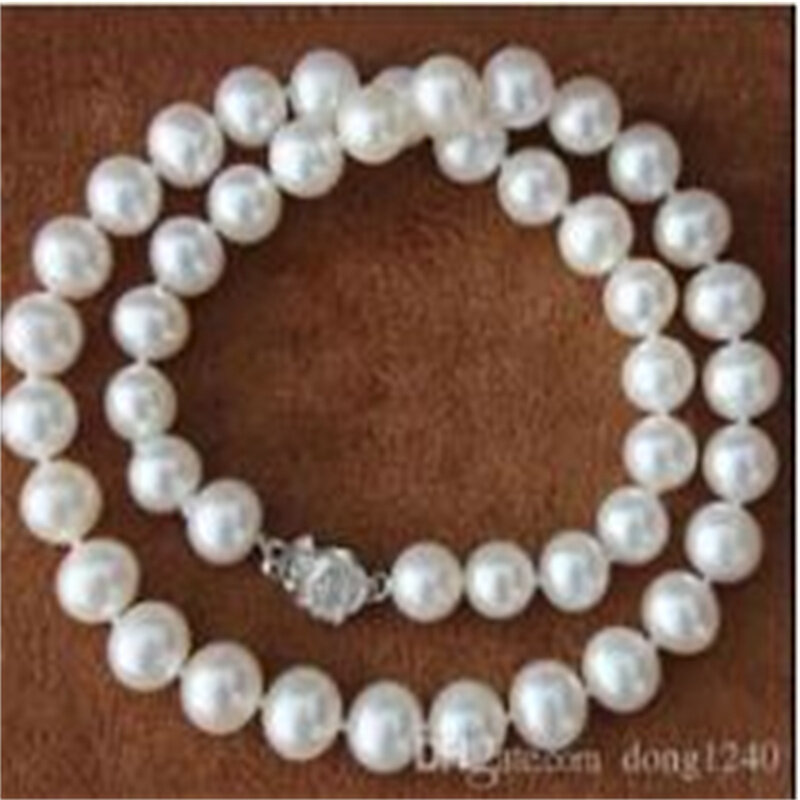 Collier classique à perles de 9 à 10mm, rond, blanc, 18 pouces