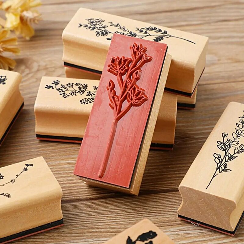 Pieczątka z serii kwiaty i rośliny rękodzieło tworzenie kartek na gumie Vintage drzewo roślinne drewniane i gumowe stemple drewniany znaczek