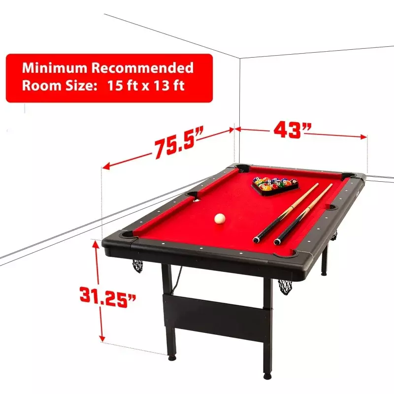 GoSports 6, 7, or 8 ft Billiards Table - Portable Pool Table - Includes Full Set of Balls, 2 Cue Sticks, Chalk and Felt Brush; C