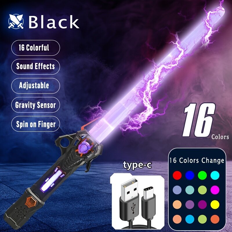 USB قابلة للشحن RGB ضوء صابر مع استشعار الجاذبية ، وامض تأثير الصوت ، السيف الليزر ، لعبة للأطفال ، هدية ، 16 لونا