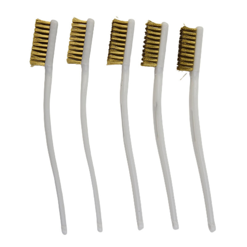 5PCS Brass Wire Brush Mini Paint Rust Remover Brushes Plastic Handle Metal Scrubbing Polishing Burring Brush Cleaning Tools