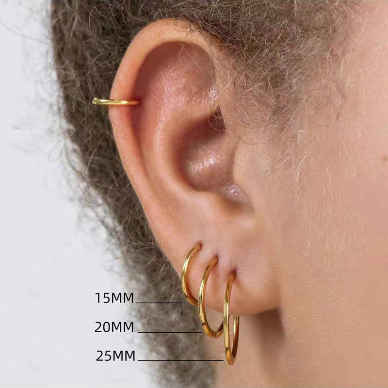 Brincos de argola de aço inoxidável da cor do ouro para as mulheres pequeno círculo redondo simples huggies orelha anéis steampunk acessórios