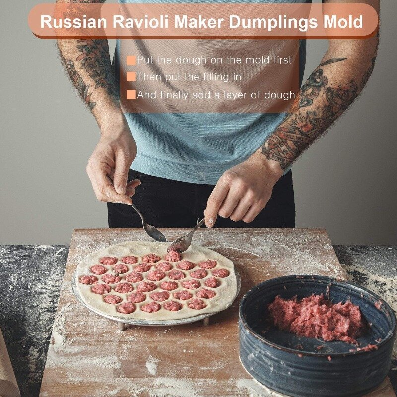 Ravioli Press Dumpling Mold, Ravioli Maker, Cortador de carimbo, Molde com bandeja e imprensa, Liga De Alumínio
