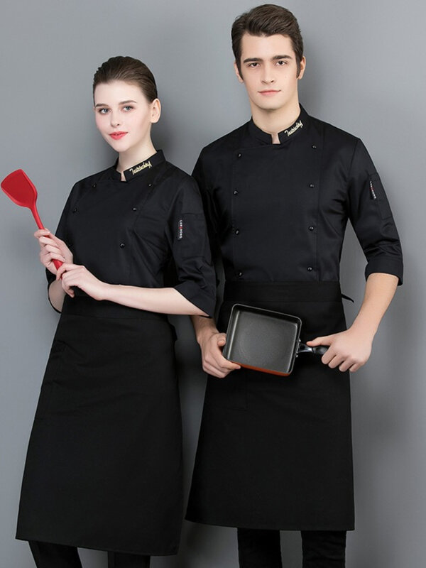 Chef Catering Seragam Pria dan Wanita Kerah Berdiri Memasak Memakai Musim Panas Bernapas Lengan Pendek Bekerja Jaket Hotel Chef Pakaian