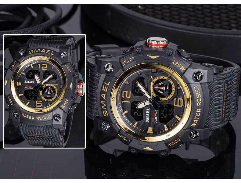 Quarz Armbanduhren Sport Smael Militär Armee Uhr Wecker Dual Display LED elektronische Uhr wasserdichte Uhren für Männer