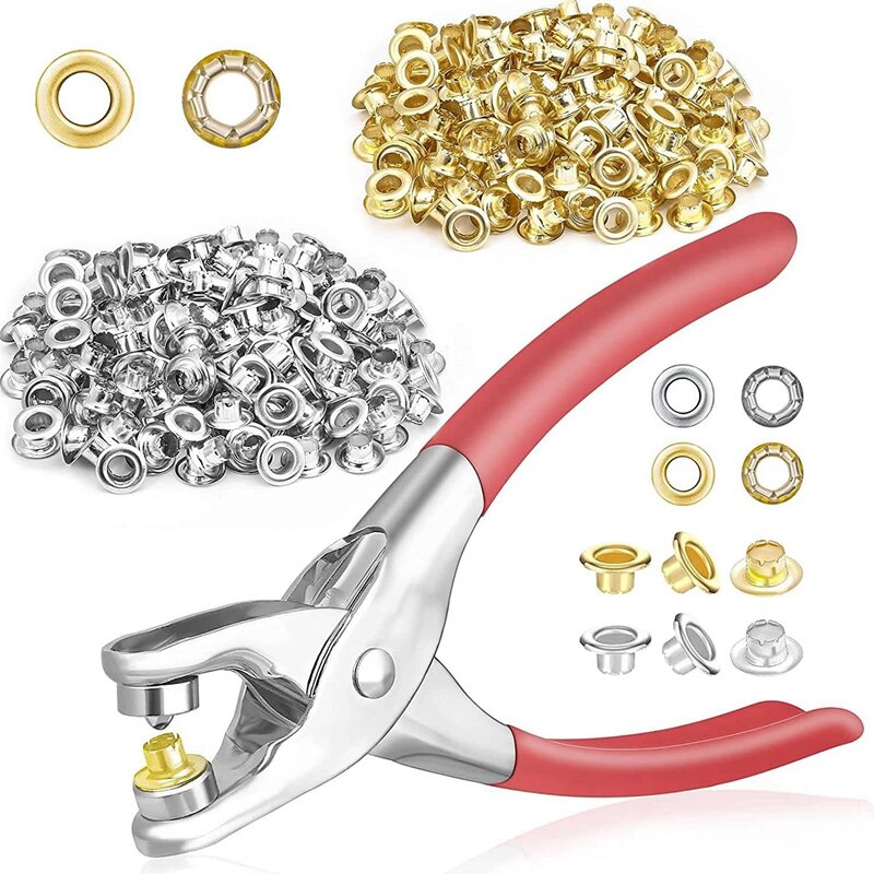 Kit de ferramentas para ilhós, 400 ilhós metálicos, ouro e prata, 1 ", 4", 6mm, 401pcs