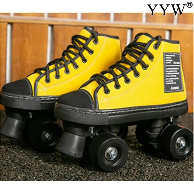 Roller Skate Shoes 4 Wheel Sneakers Youth Child Beginner Men And Women Roller Skating Shoes Yellow Green Color Sport Shoes Gift