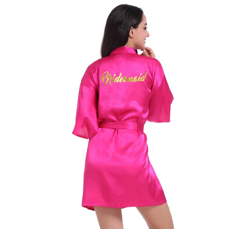 Women's Satin Kimono Robe for Bridesmaid and Bride Wedding Party Getting Ready Short Robe with Gold Glitter