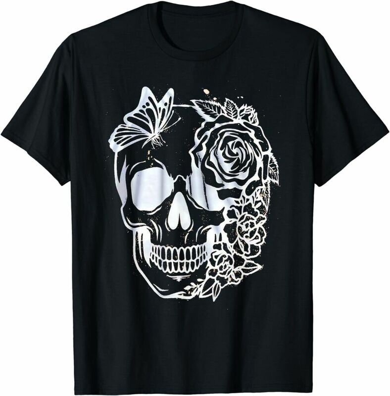 Halloween Skull Floral Design t-shirt Anime Graphic t-shirt per uomo abbigliamento donna manica corta Tees alta qualità 100% cotone