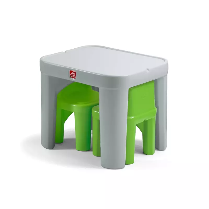 Dzieci plastikowy stół i zestaw mebli z krzesłami, szary