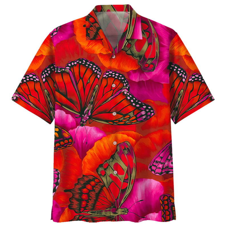 Wielokolorowy motyl koszula hawajska dla mężczyzn letnie uliczne koszulki 3d z nadrukiem zwierząt klapa koszule z krótkimi rękawami bluzka z guzikami