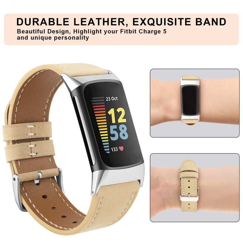 Bracelet en cuir + étui pour Fitbit Charge 5, avec étui en TPU, Bracelet de montre, de remplacement