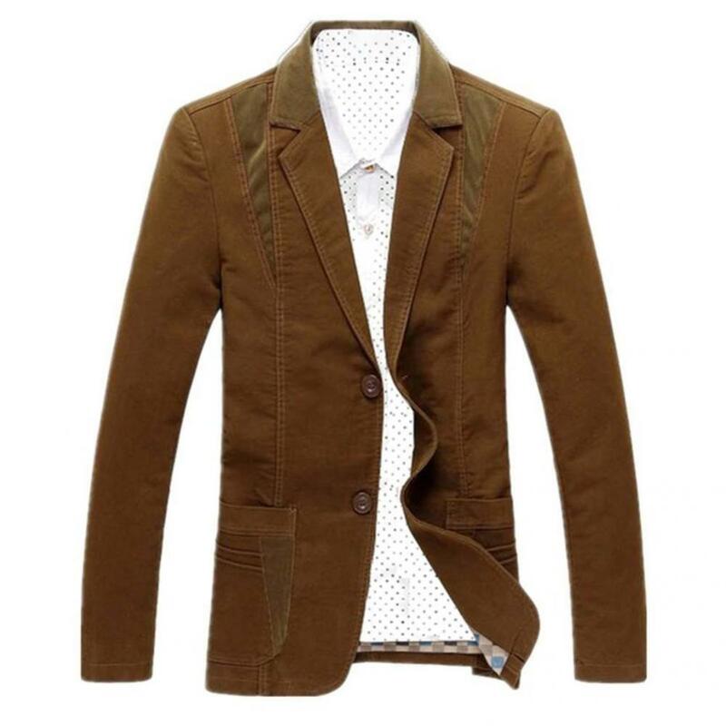 Blazer casual elegante masculino, casaco fino lapela bolsos terno, outwear patchwork