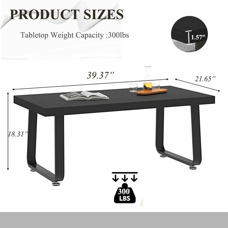 HSH โต๊ะกาแฟสีดำทันสมัยโต๊ะกลางไม้และโลหะบ้านในฟาร์มแบบเรียบง่ายโต๊ะกาแฟห้องนั่งเล่นแบบอุตสาหกรรม