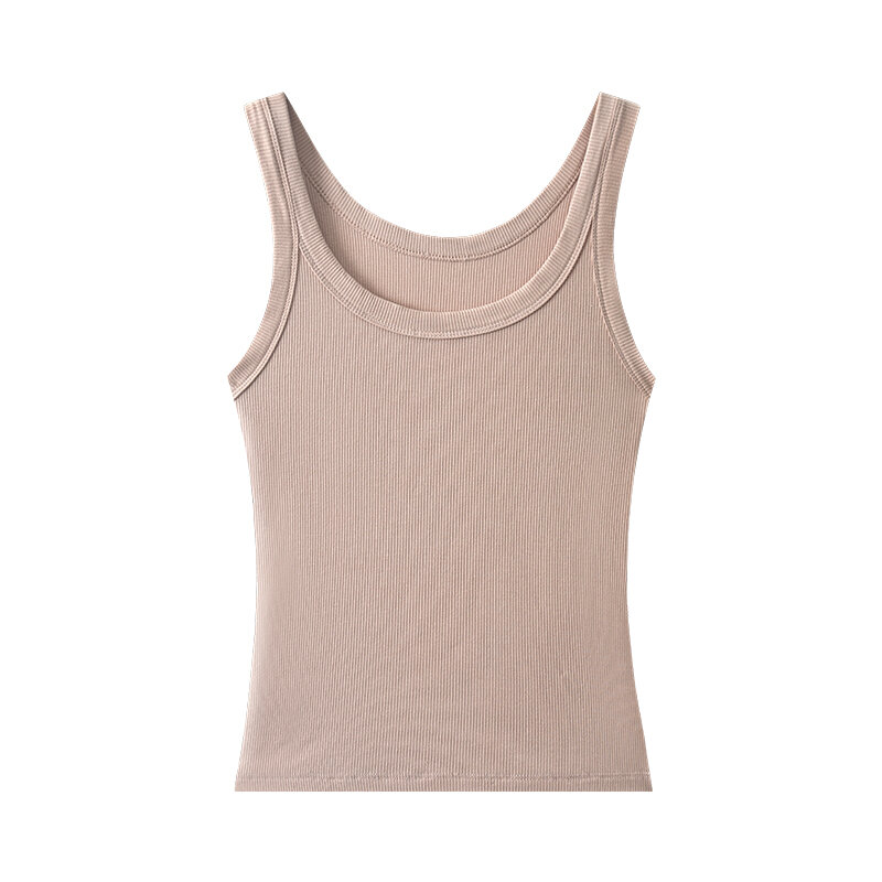 Camiseta sin mangas con tirantes roscados para mujer, Top de cuello redondo versátil de primavera y verano