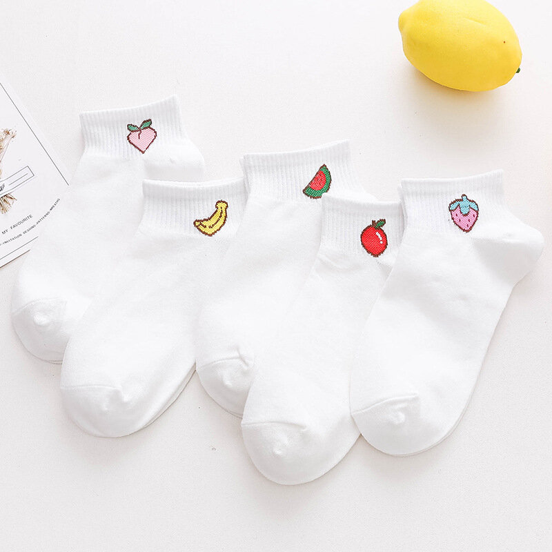 Female Colorful Fruit Invisible Short Woman Sweat Summer Comfortable Cotton Girl Women's Boat Socks Ankle Low