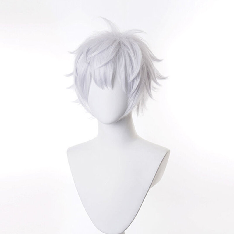 RANYU-peluca blanca para hombre, pelo corto y liso de Anime sintético, fibra de alta temperatura, para fiesta de Cosplay