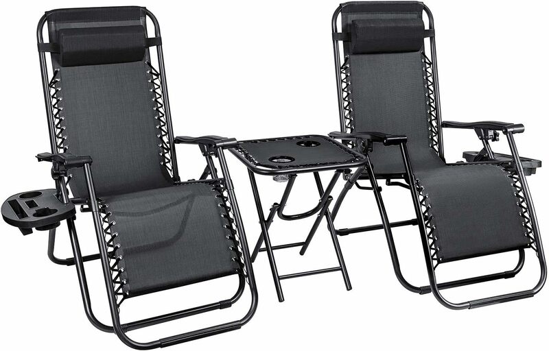 3 pezzi sedia a gravità Zero Patio pieghevole reclinabile sedie a sdraio da esterno sedie a sdraio reclinabili portatili con tavolino