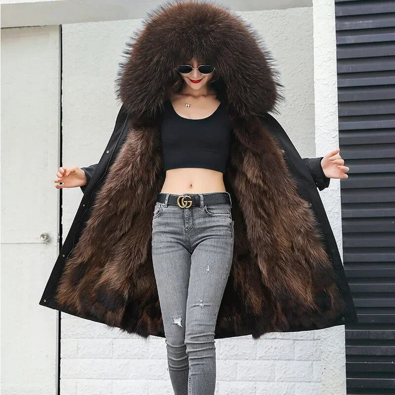 Woman Parkas Super Hot Winter Women's Coat Faux Fur Long Thicken Overcoat Detachable Inner Tank