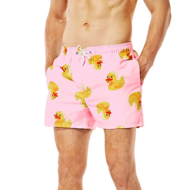 Gele Eendenpatroon Print Heren Badmode Shorts Hawaii Casual Shorts Zomer Mode Heren Sport Shorts