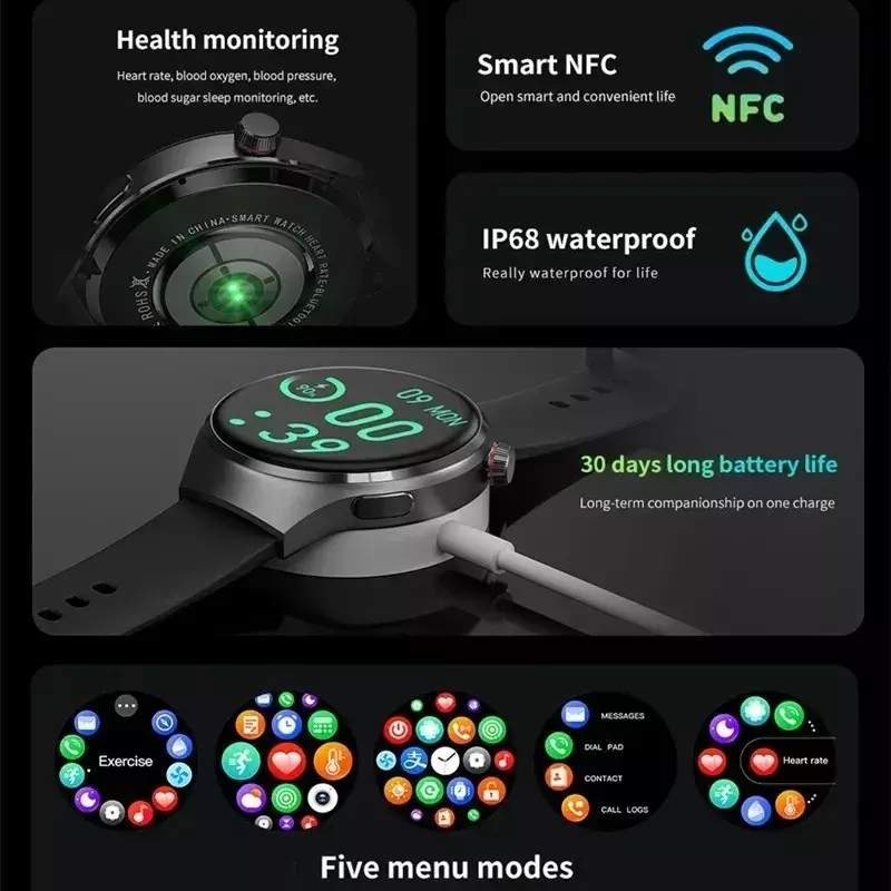 For Huawei Xiaomi GT4 Pro Smart Watch Men NFC GPS Tracker AMOLED 360*360 HD Screen Heart Rate Bluetooth Call SmartWatch 2024 New